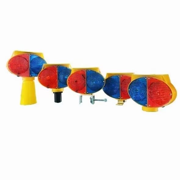 ROADSAFE JSD11 Dual-Color Red/Blue Flashing LED Solar Traffic Warning Lamp – Double-Sided Safety Barricade Light for Traffic Cone