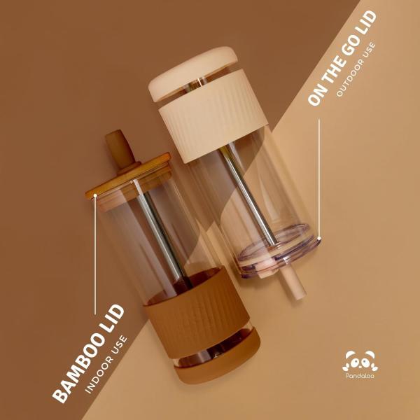 Glass Cups With Lids and Straws -20 Fl Oz- Perfect Size Iced Coffee Cup - Smoothie Cup With Bamboo