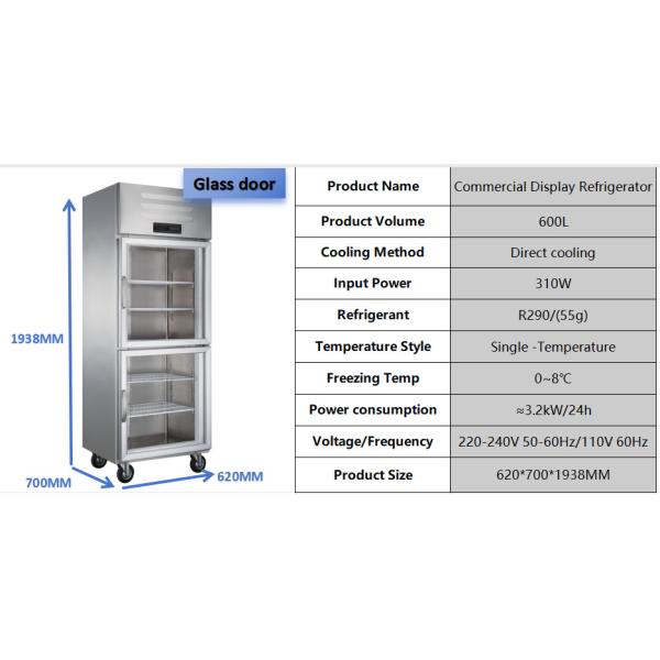 Réfrigérateur à affichage commercial pour restaurant 600L congélateur à affichage double porte