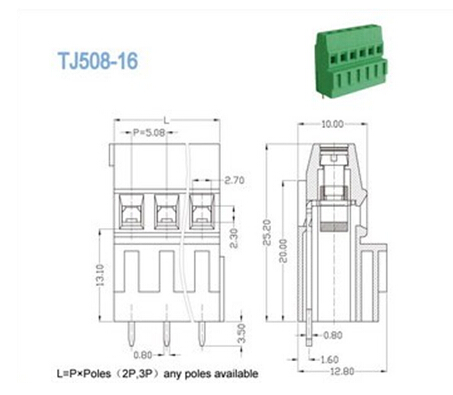 300V 10A  2P - 24P Terminal blocks Raising Cage , Pitch 5.08mm