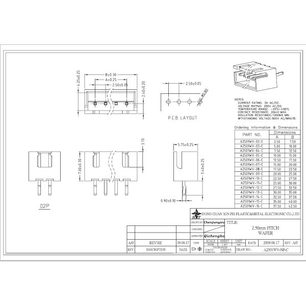 2.50mm pitch shrouded header wire to board connector single row vertical type wafer connector