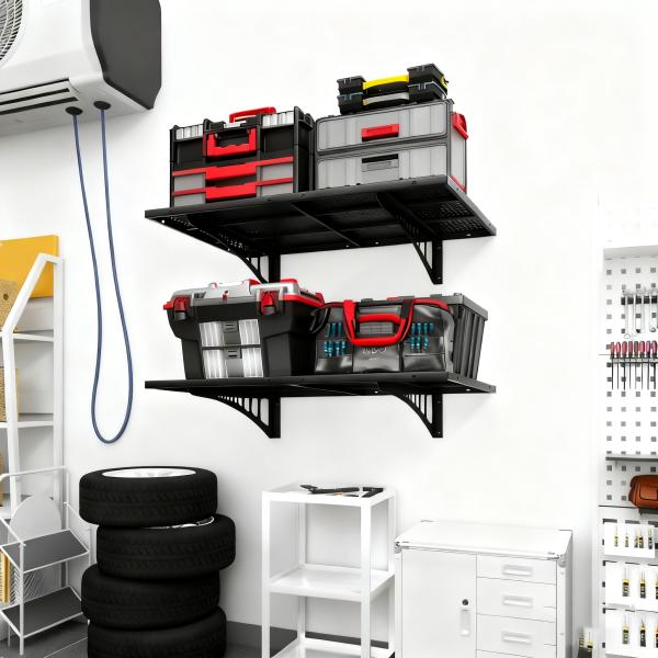 2 Pack Heavy Duty Garage Wall Shelves 500LBS Capacity 47x18in One-Piece Stamped Reinforced Steel Bracket Rack
