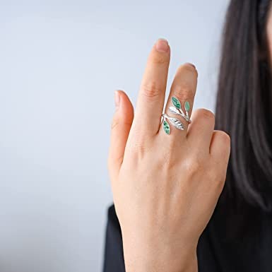 Стерлинговые серебряные лист Aventurine нефрита формы Marquise 925 открытые звенят подарки прованских ювелирных изделий колец лист Handmade уникальные для Wo