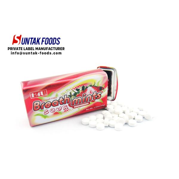 Tin Package Xylitol Press Mint Fruit Chews Candy 35g For Chain Stores