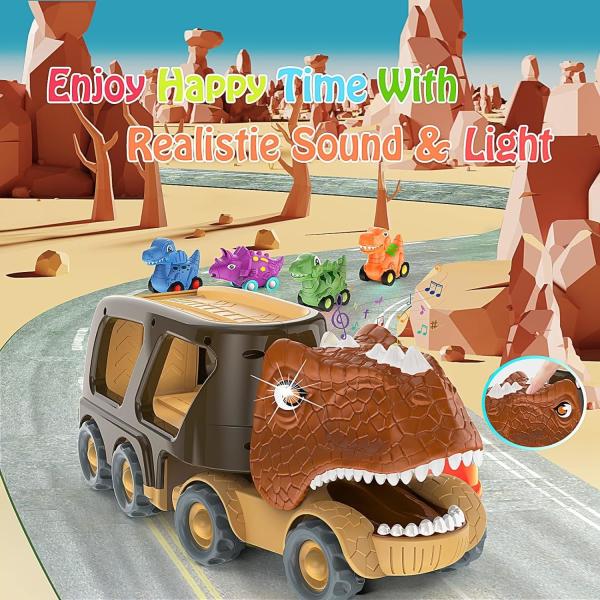 Carrinho de transporte de força de atrito puxar para trás carro dinossauro carro brinquedo para crianças e crianças pequenas