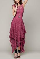 Robe de la dentelle des femmes de fabricants d'habillement d'OEM longue de cocktail d'encolure ras du cou élégante florale sans manche de robe