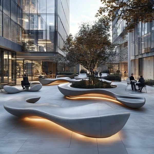 Musical Cloud Resin Bench LED Lighting Hand Painted Handmade Artistic Outdoor Seating Flower Pattern
