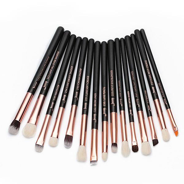 Jessup 15pcs Black/Rose gold Wood Handle Eyeshadow Eyebrow Shader Makeup Brush Set T157