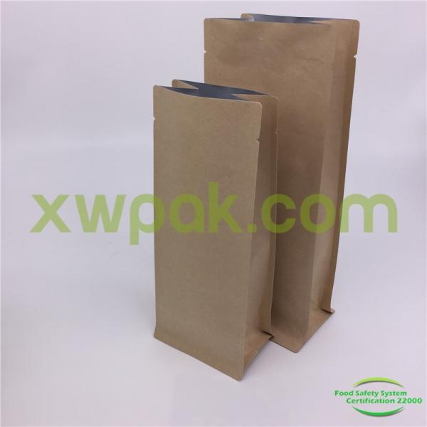 Stock Flat Square Bottom Storage Packing Bags Brown Kraft Paper For Green Tea Coffee