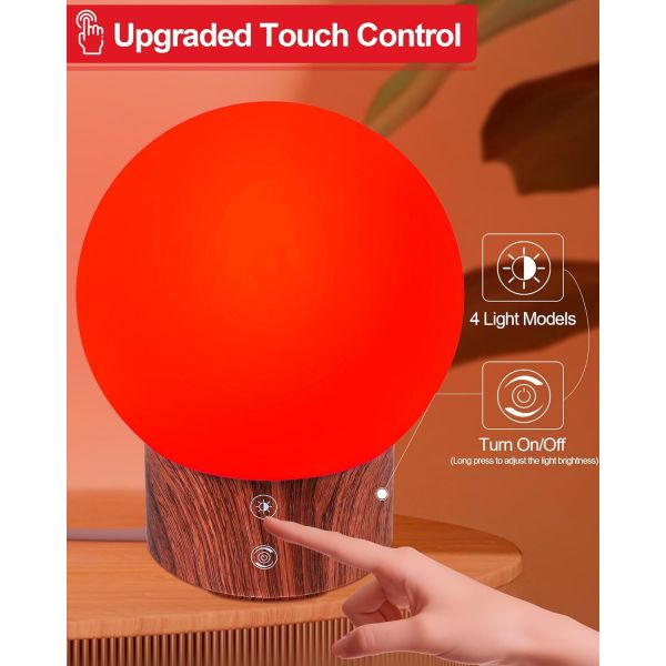 630nm Red Light Therapy Night Light with 10000Lux Illumination and USB C Charging for Comfortable Sleep