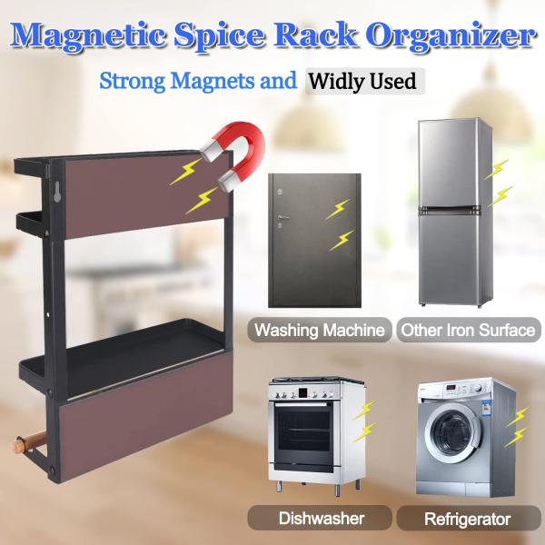 Storage Holders Racks Metal Fridge Shelf Magnetic Spice Rack Organizer for Refrigerator