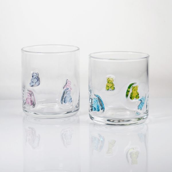 Hand Blown Gummy Bear Icon Glass,400ml Clear Tumbler With Cute Colorful Bear ,fun Whiskey Juice Glass For Kids Adults,cute Barware Gift