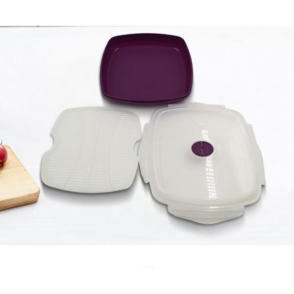 1-Tier Plastic Square Microwave Steamer for Vegetables and Rice Party-Friendly Design