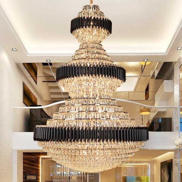 Top luxury Staircase Chandelier Lighting Large Home Decoration Crystal black ceiling light(WH-NC-93)