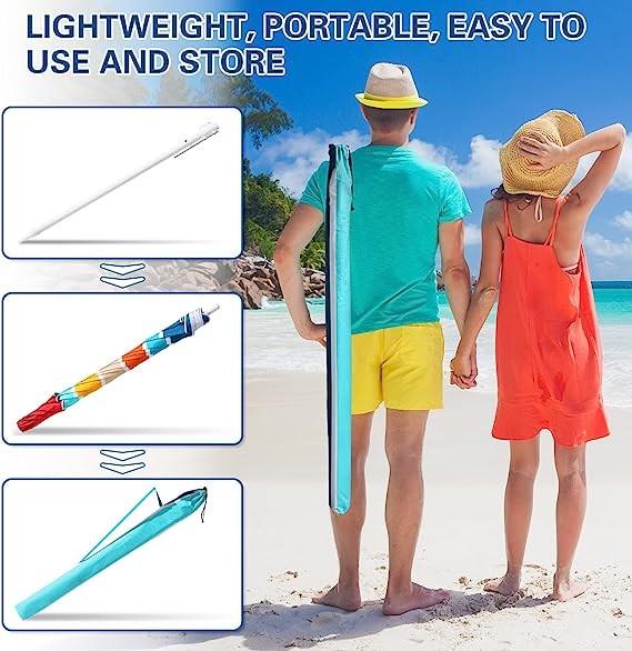 Portable Beach Umbrella With Sand Anchor, Tilt Pole, Carry Bag, Air Vent, Heavy Duty Wind Portable