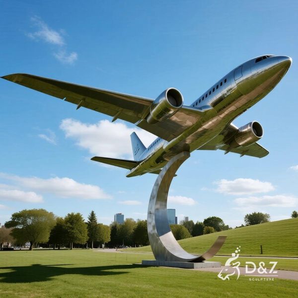 Stainless Steel Customizable Passenger Aircraft Sculpture for Outdoor Decoration and Aviation Art