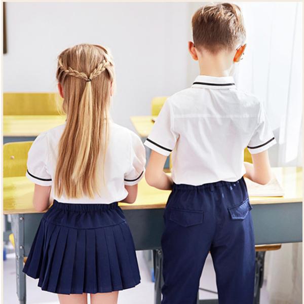 Kids British Kindergarten Primary School Uniform White Short Sleeve Shirt Sets