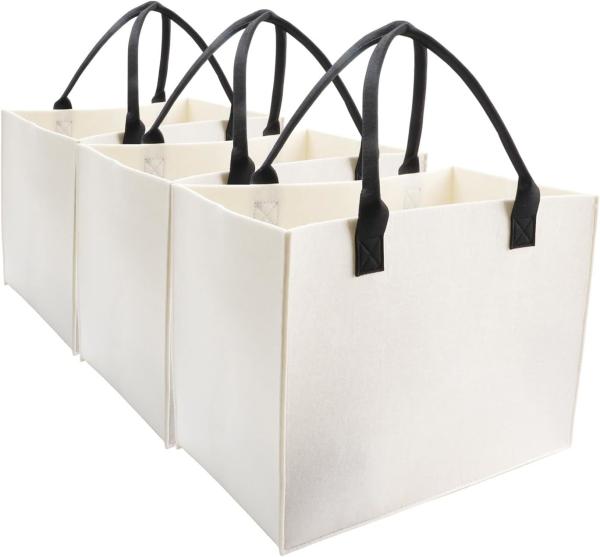 Biodegradable Sustainable Eco Friendly Green Felt Bag Storage High-Capacity Solid Color Two Shoulder Straps Custom Logo Felt Tote Bag Shopping