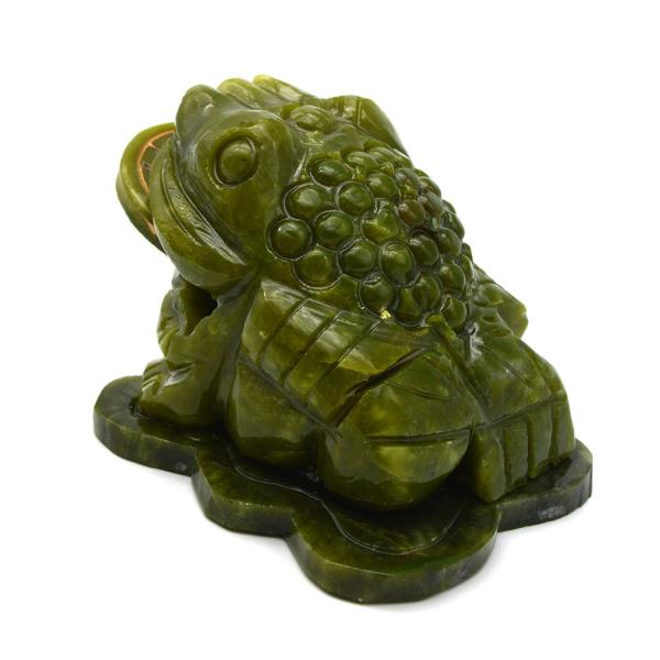 Wealth-Attracting Green Jade Toad Carving for Financial Success in Fengshui