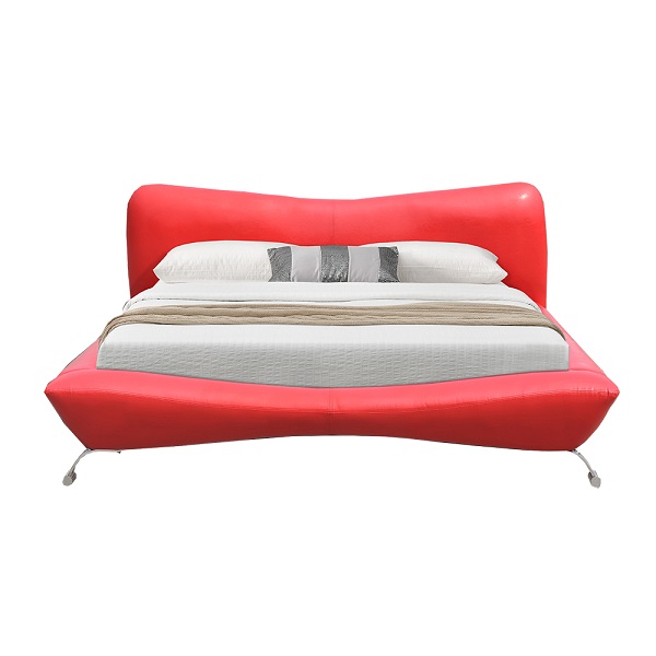 Ноги металла переклейки машинной плиты красного Faux кожаные кроют кожей изготовители кровати