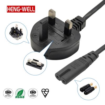 UK Power Cord Power Supply Cord Customized 2 Pin Power Cord 3A Plug Cable 250V Copper IEC C7 Plug for Home Hotel Restaurant Use