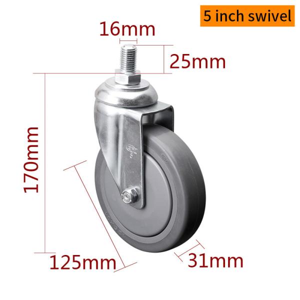 Couche de zinc roues de roue à roue pivotante de 5 pouces avec frein