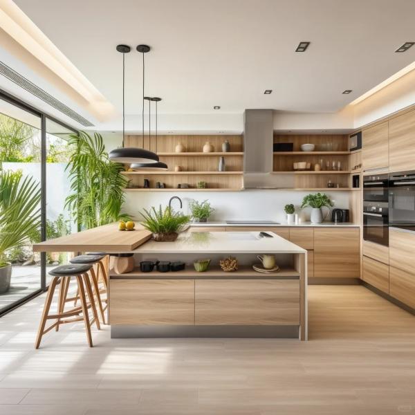 Armoires de cuisine personnalisées en bois naturel