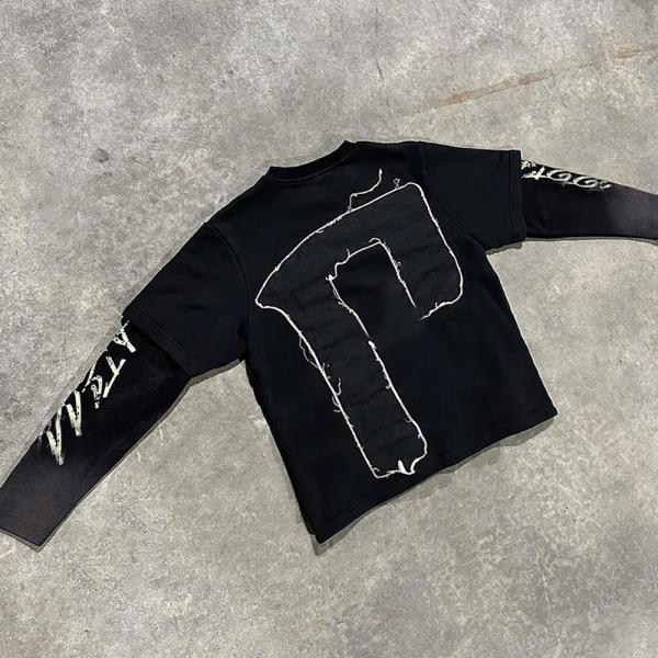 T-shirt à manches longues imprimé sur écran de broderie 250 grammes