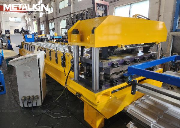Traditional Metal Roof Tile Roll Forming Machine With Hydraulic Punching And Auto Stacker