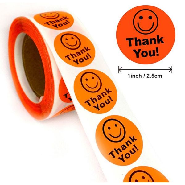 CMYK Colorful Waterproof Round Thank You Sticker Labels 1Inch Smile Face