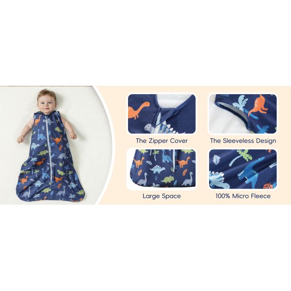 2 Pack Micro-Fleece Baby Sleep Sack with 2-Way Zipper - Comfortable Wearable Blanket With Dinosaur