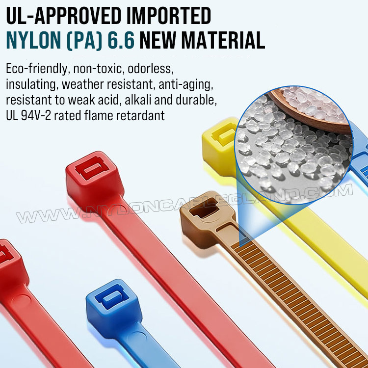 Colored Cable Tie 200mm x 4.8, 3~50mm Adjustable Nylon 66 Multicolor Zip Tie (222N / 50LBS) for Cable Visual Management