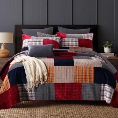 Tecido de veludo holandês de alta qualidade Tintado com fios Patchwork artesanal Quilted Covers de cama Natal Decorativo de cobertura de cama bordado
