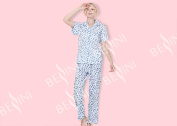 Printed Cotton Voile Soft Womens Pyjama Sets Two Pieces For Autumn Season