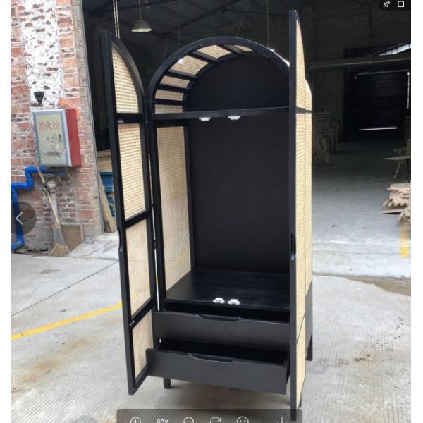 Wooden Wardrobe Closet Modern Rattan Clothes Storage Cabinet 2 Door Solid Wood 75*58*201cm