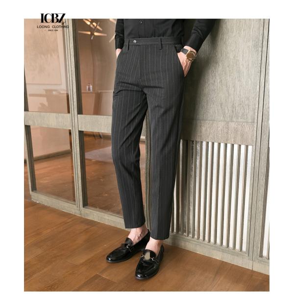 Осенние формальные брюки для мужчин толстые полосы и дизайн средней талии Плюс размер брюки