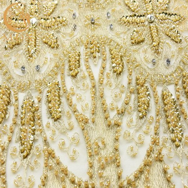 O ouro Sequined pesado perlou o nylon feito a mão macio da tela 80% do laço