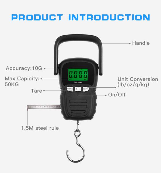 Balance numérique portable à écran LCD, mini balance suspendue en acier au carbone, balance numérique pour bagages et pêche