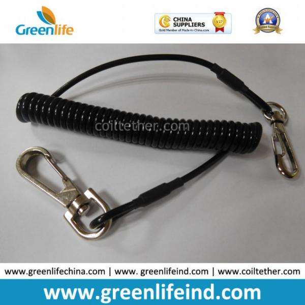 Smooth Black Strong Heavy Duty Coiled Tether Lanyard W/Hooks