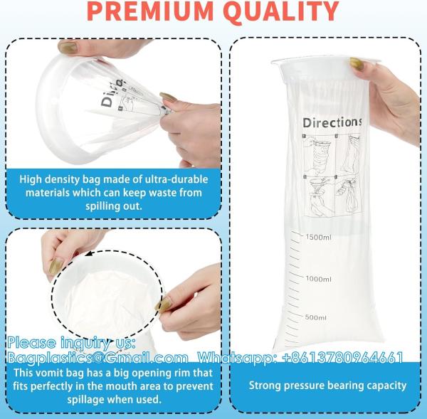 Vomit Bags Disposable Barf Bags 10Pack,1500ml White High Density Emesis Bags With Snap,Perfect For Morning Sickness
