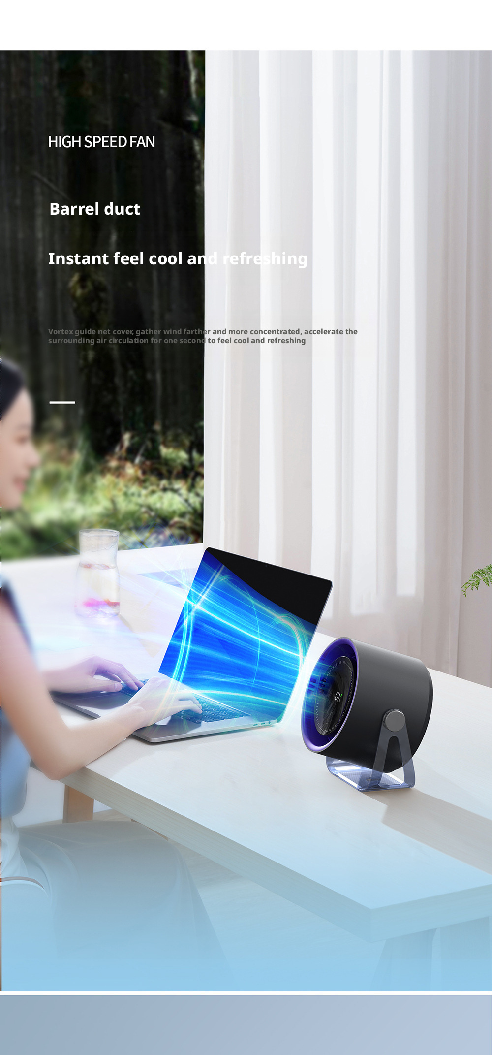 100 Speed Portable Table Fan Rechargeable Stepless High Speed Brushless Motor For Office Home Use