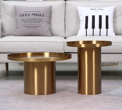 Modern Style Brass accent Stainless Steel Frame Round Coffee Table Side  table End table