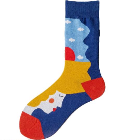 Custom Seamless Plain Knit Happy Colored Cotton Crew Socks Men