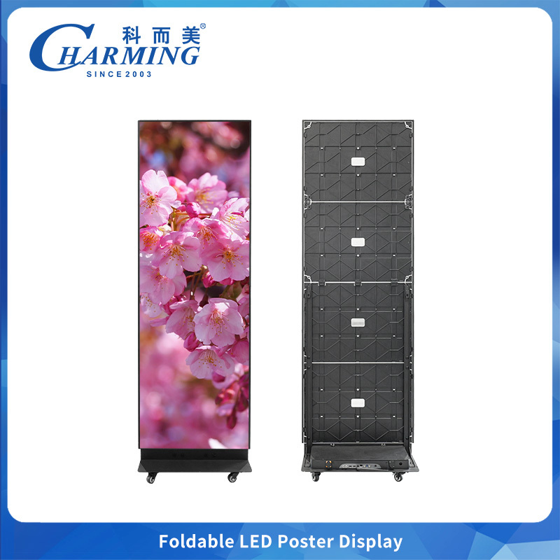 P2.5 Foldable Led Poster Display 7680hz Indoor Commercial Advertising For Canteen Concert Etc Gob 360° Wheels For Effortless Mobility