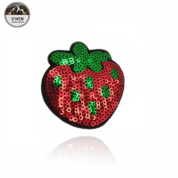 Small Strawberry Fruit Iron On Patches Sequined Material With Hoop Hook Backing