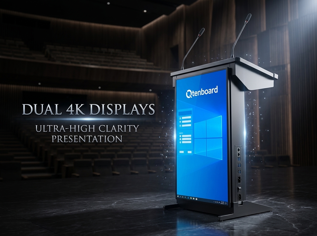 Qtenboard 21.5 Inch 4K UHD Touch Digital Podium with 10-Point Capacitive Touch for Classroom Presentations