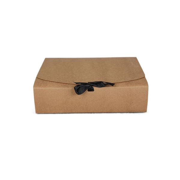 Kraft paper rectangle candy box gift packaging with ribbon no printing