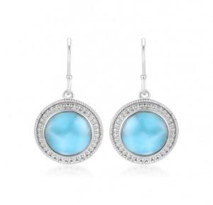 Natural Gem Larimar Silver Jewelry Sea Animal Dangle Earrings