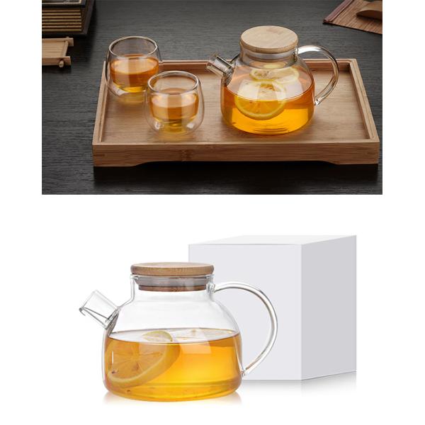 Large Spout 1000ml Clear Glass Teapot Safe Water Kettle With Bamboo Lid