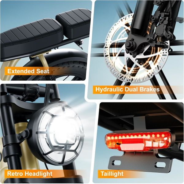 TST Carbon Steel Frame Electric Bike for Adults 250W for Rear Hub Motor 60 Miles Fat Tire Yellow